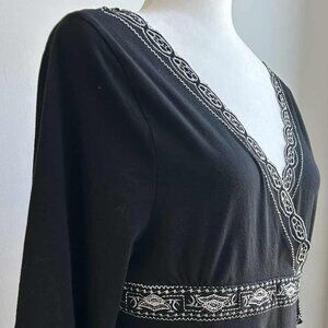 BCBGMAXAZRIA Black Embroidered Cotton V-Neck Tunic with Scalloped Hem – US XL